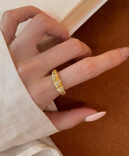 Handmade Gold Zircon Hemp Flowers Adjustable Gold Plated Rings