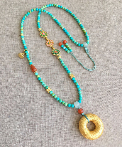 Handmade Light Green Handmade Jade Turquoise Tassel Pendant Necklace