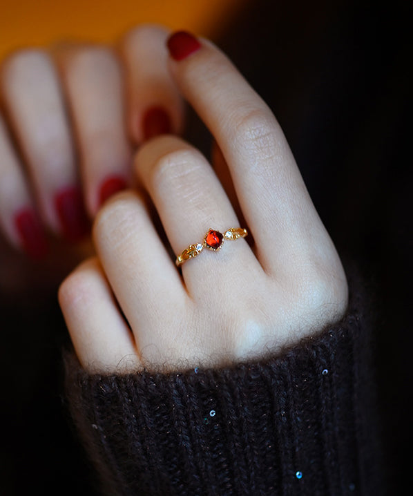 Handmade Red Garnet Zircon 14k Gold Rings