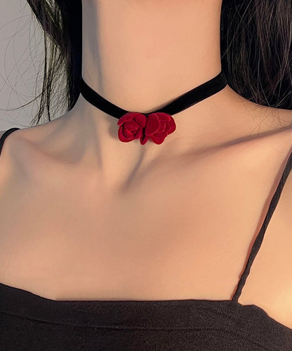 Handmade Red Silk Velvet Bow Pendant Necklace Yu017