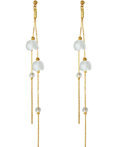 Handmade White Sterling Silver Inlaid Gem Stone Tassel Drop Earrings Tw1053