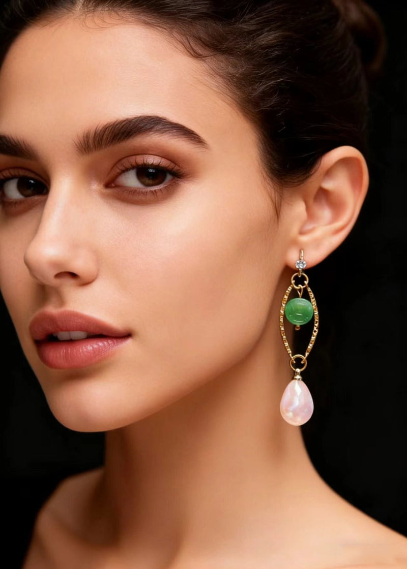 Handmade White Teardrop Gem Stone Boutique Jade Drop Earrings