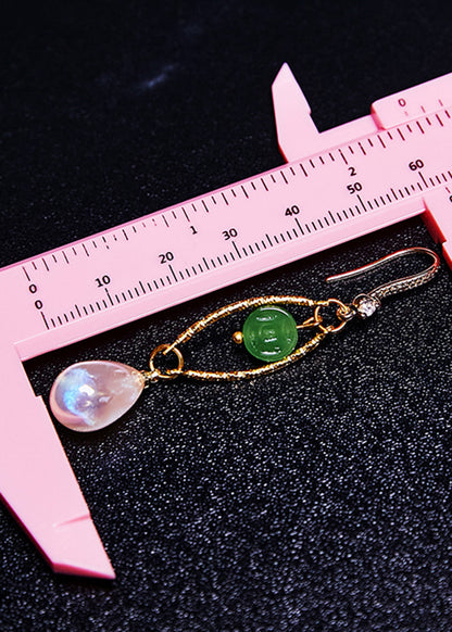 Handmade White Teardrop Gem Stone Boutique Jade Drop Earrings