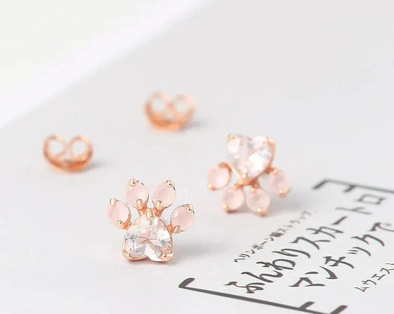 Sterling Silver Rose Quartz Paw Earrings