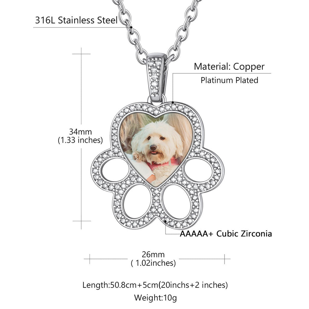 Personalized Picture Dog Paw Necklace With Cz for Pet Lover