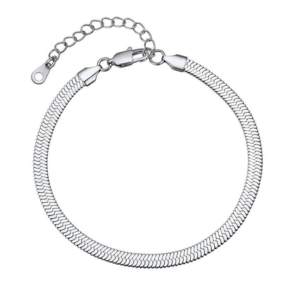 Stainless Steel Flat Snake Chain Anklet Bracelet for