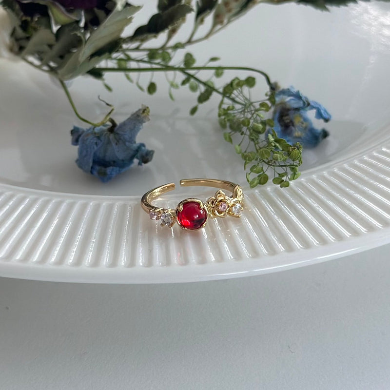 [] Red Gem Rose Ring