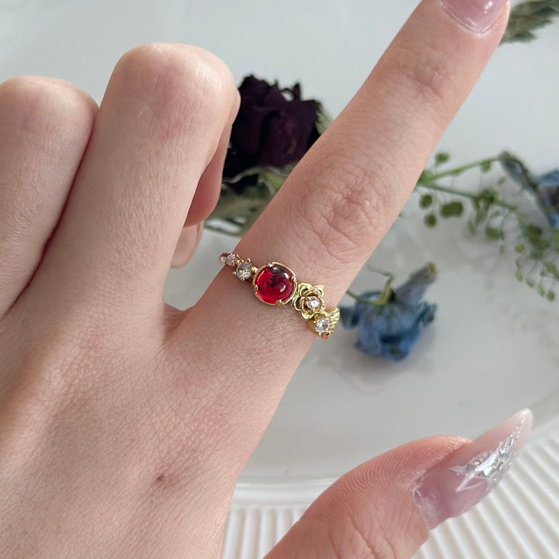 [] Red Gem Rose Ring