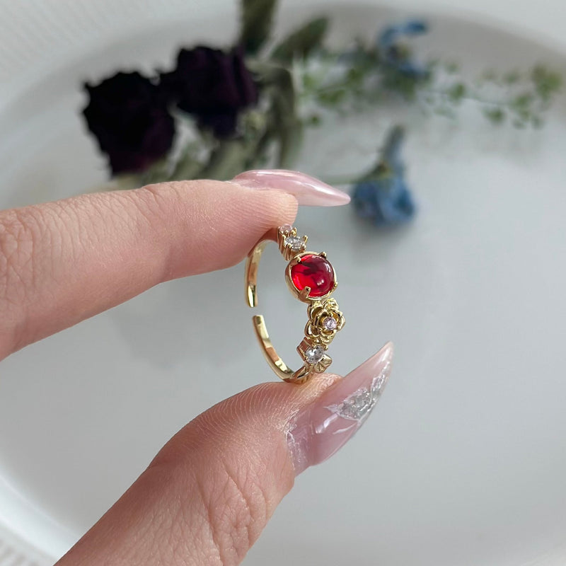 [] Red Gem Rose Ring