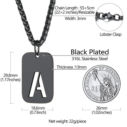 Personalized Hollow Letter Initial Dog Tag Pendant Necklace for