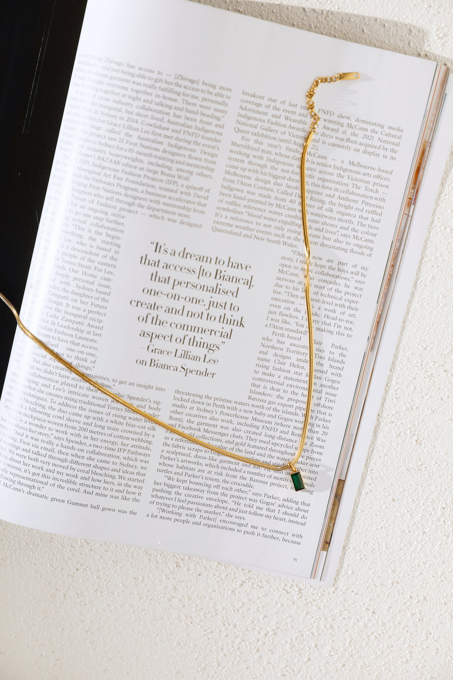 18k Gold Plated Engravings of Mine Necklace Green