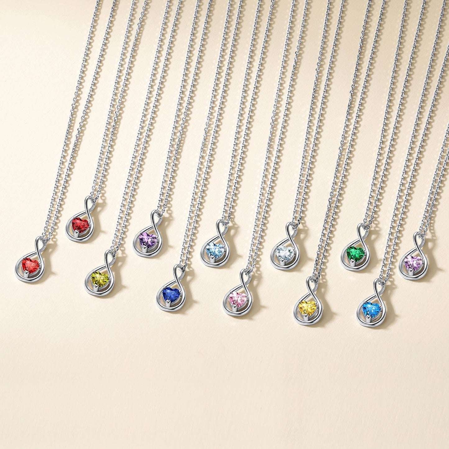925 Sterling Silver Birthstone Infinity Necklace for