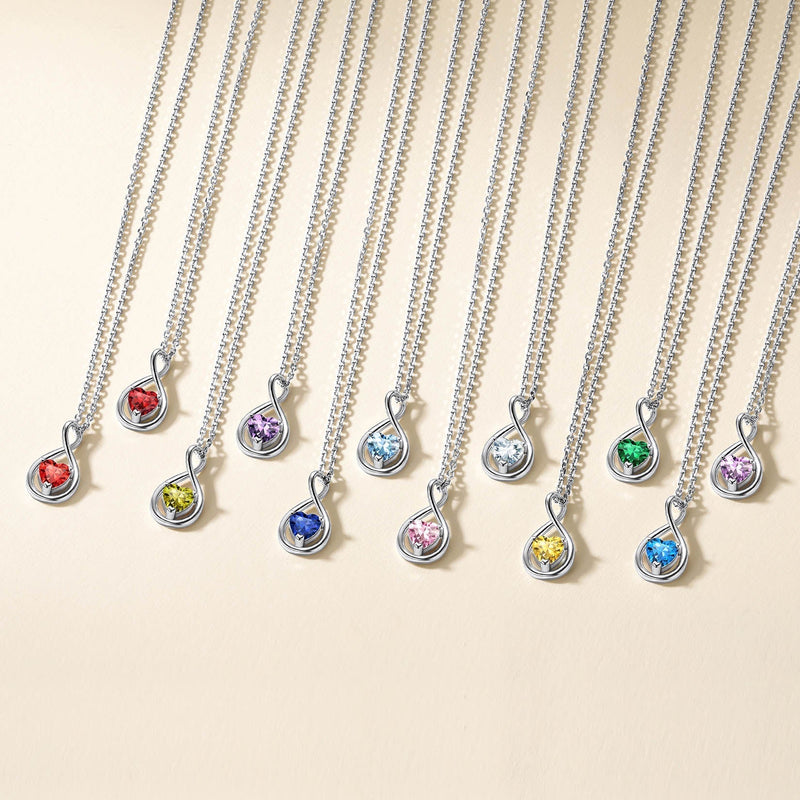 925 Sterling Silver Birthstone Infinity Necklace for