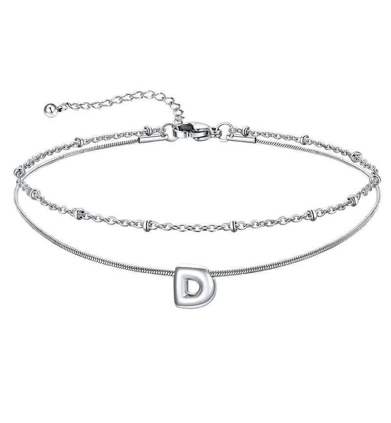 Layered Chain With Beads Bubble Initial Anklets for Mom Gift