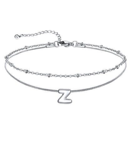 Layered Chain With Beads Bubble Initial Anklets for Mom Gift