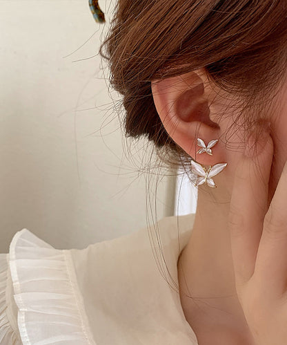 Loose White Copper Overgild Butterfly Stud Earrings Ly1791