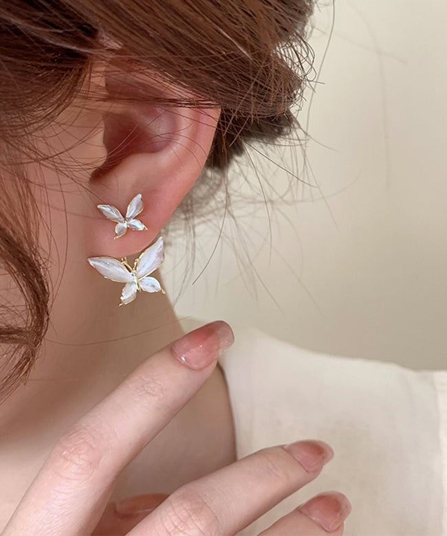 Loose White Copper Overgild Butterfly Stud Earrings Ly1791