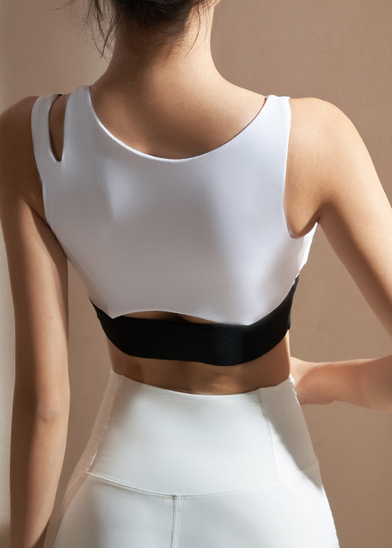 Black White Colorblock O-neck Bra Crop Top