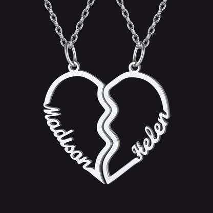 Custom Name Matching Heart Couple Necklaces Gift for Couple Mom Daughter