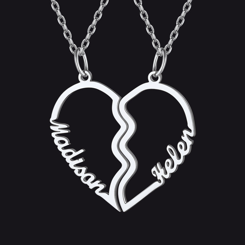 Custom Name Matching Heart Couple Necklaces Gift for Couple Mom Daughter