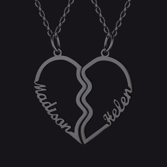 Custom Name Matching Heart Couple Necklaces Gift for Couple Mom Daughter