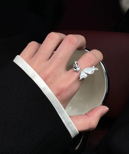 White Sterling Silver Zircon Butterfly Open Rings