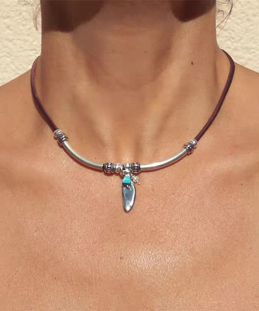 Minimalist Leather Geometric Alloy Pendant Versatile Necklace
