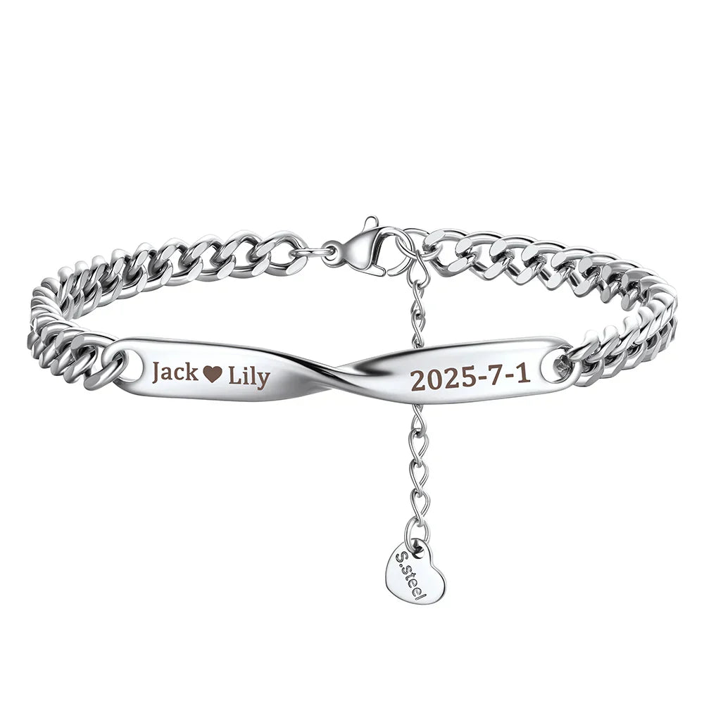 Custom Engraving Mobius Matching Link Bracelets for Couple