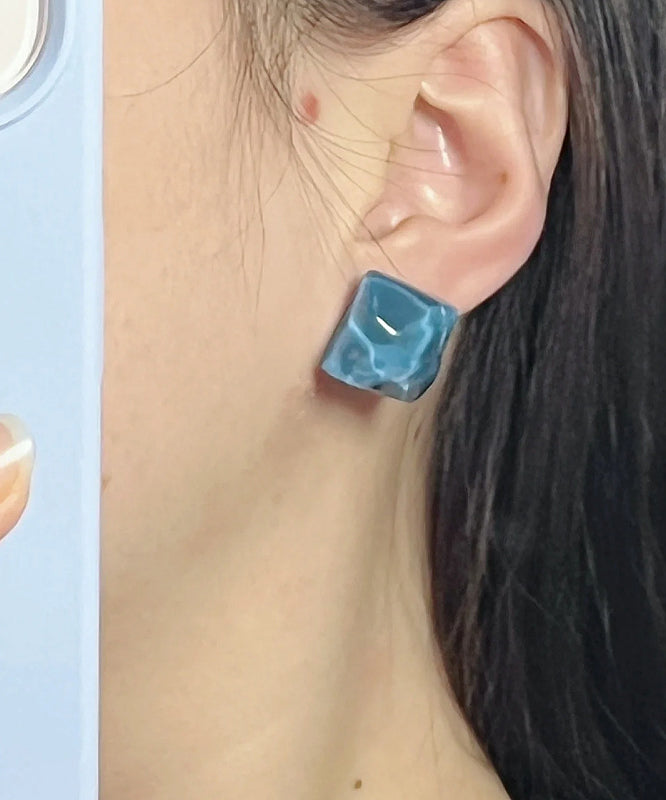 Modern Blue Sterling Silver Overgild Crystal Stud Earrings Kx1017