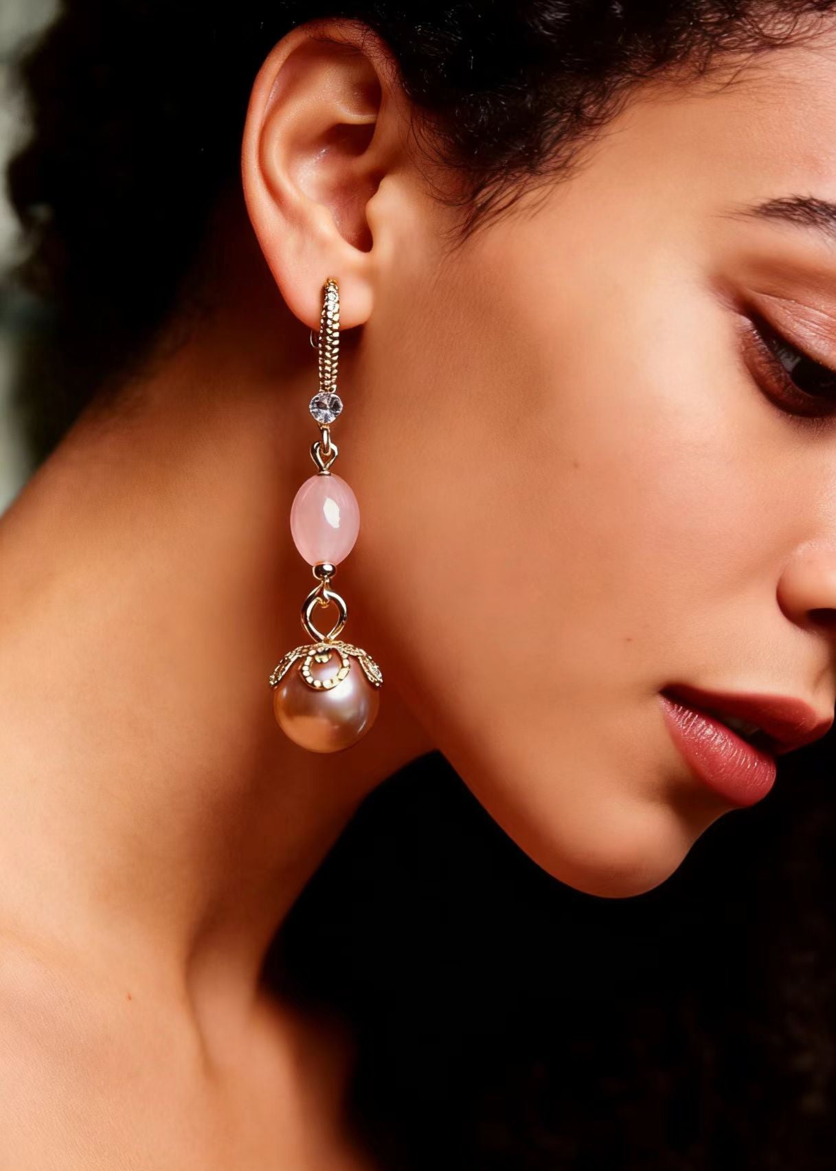 Modern Champagne Pearl Drop Earrings
