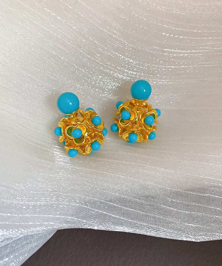 Modern Gold Copper Alloy Turquoise Resin Stud Earrings