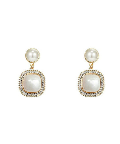 Modern Gold Copper Alloy Zircon Pearl Drop Earrings