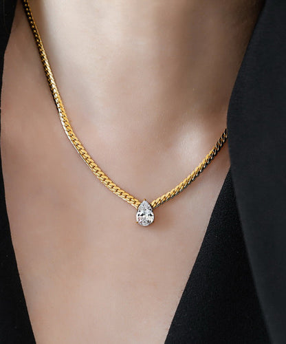 Modern Gold Copper Overgild 14k Gold Zircon Water Drop Pendant Necklace