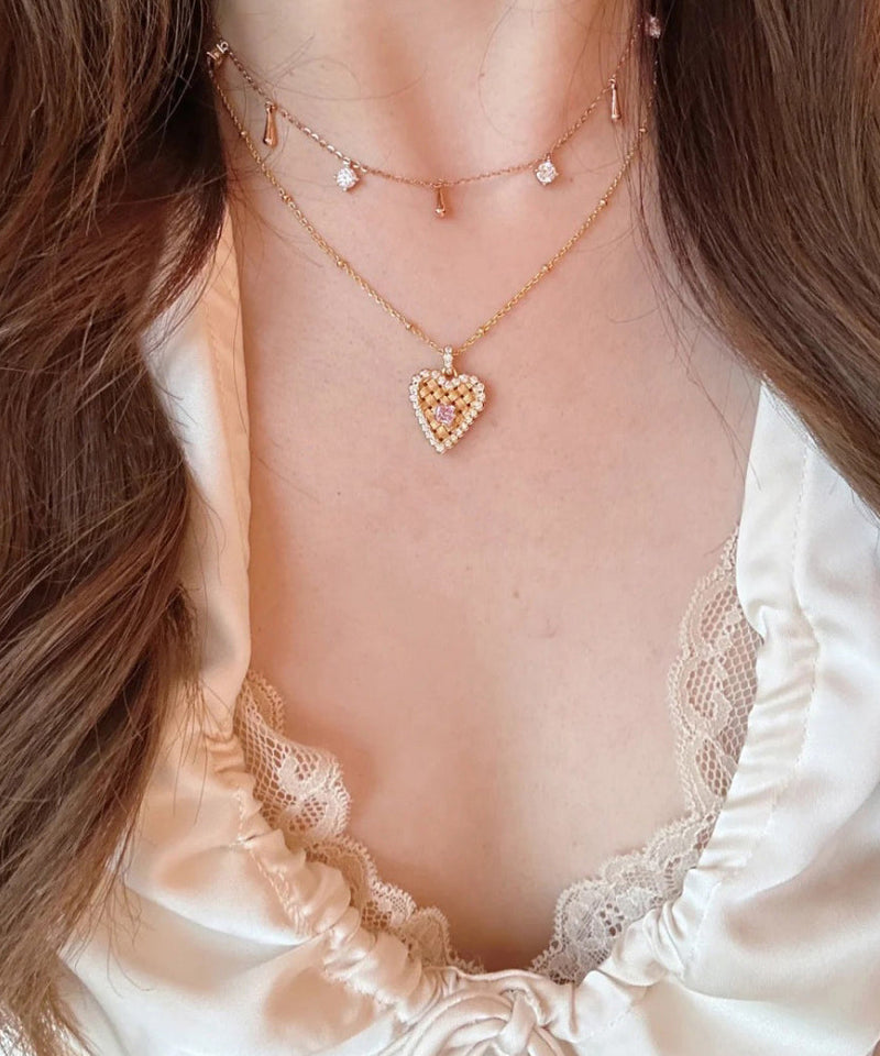 Modern Gold Sterling Silver Overgild Zircon Wire Drawing Love Ear of Wheat Pendant Necklace Qi074