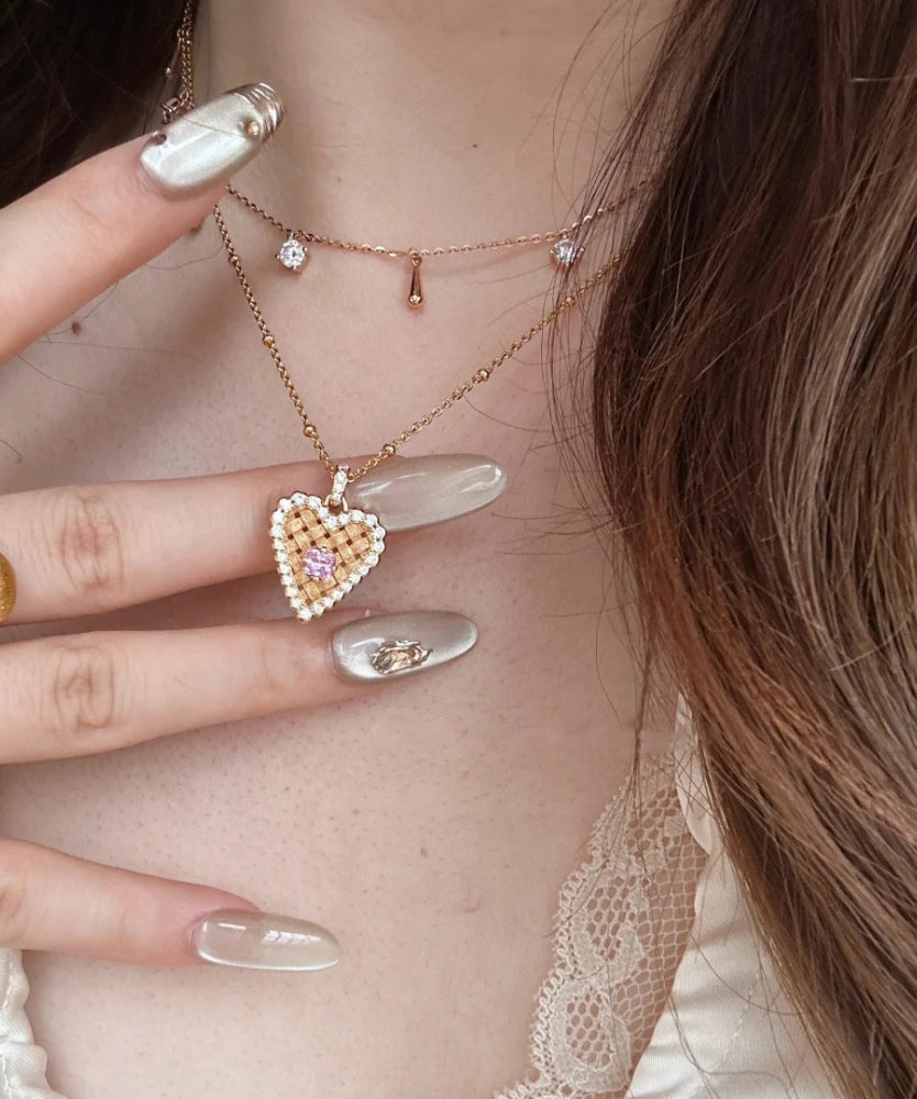 Modern Gold Sterling Silver Overgild Zircon Wire Drawing Love Ear of Wheat Pendant Necklace Qi074