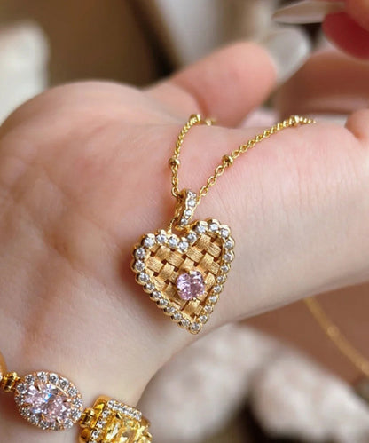 Modern Gold Sterling Silver Overgild Zircon Wire Drawing Love Ear of Wheat Pendant Necklace Qi074
