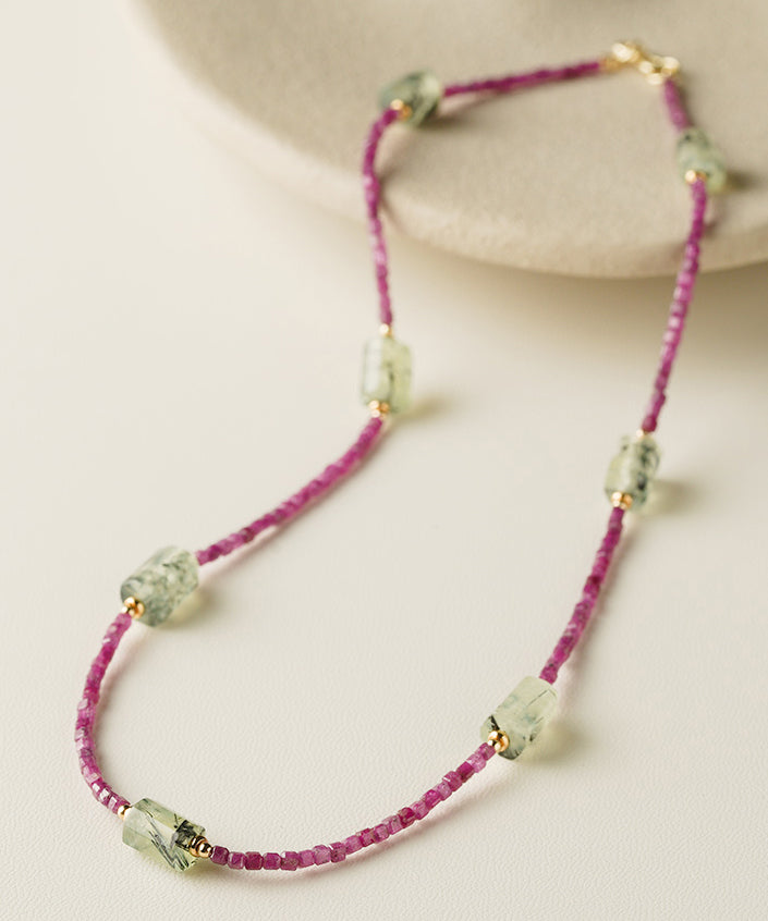 Modern Purple 14k Gold Gem Stone Beading Graduated Bead Necklace