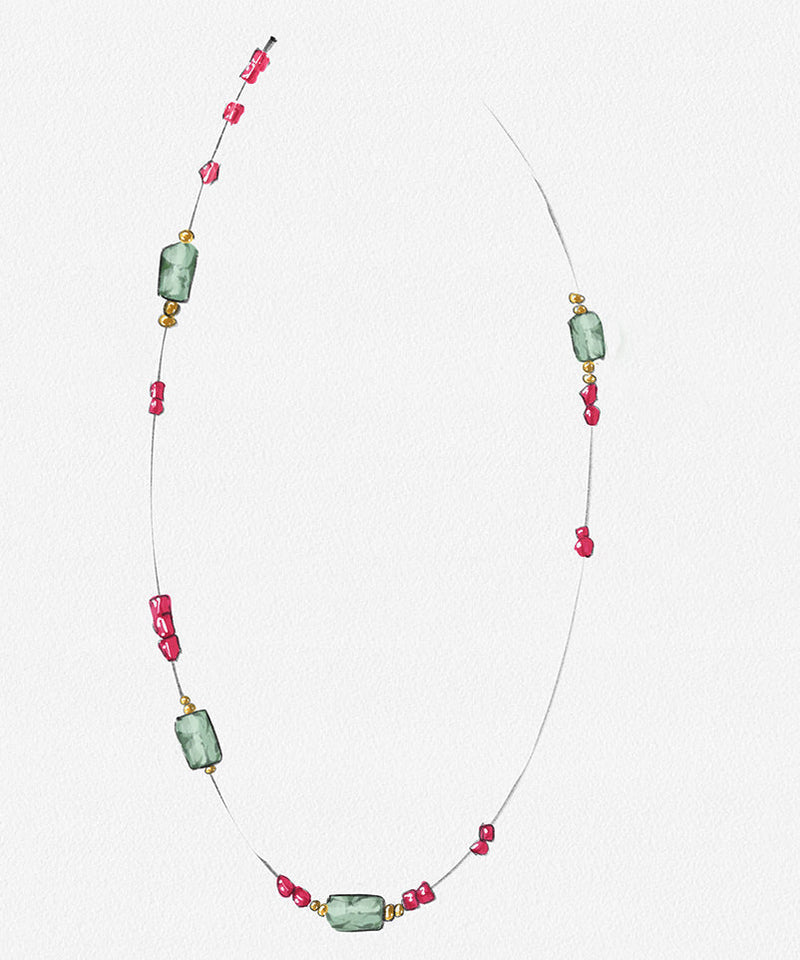 Modern Purple 14k Gold Gem Stone Beading Graduated Bead Necklace