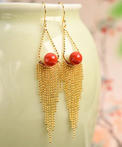 Sterling Silver Overgild Agate Drop Earrings