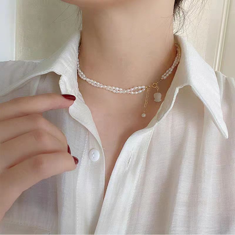 Modern White Alloy Double Layered Pearl Graduated Bead Necklace