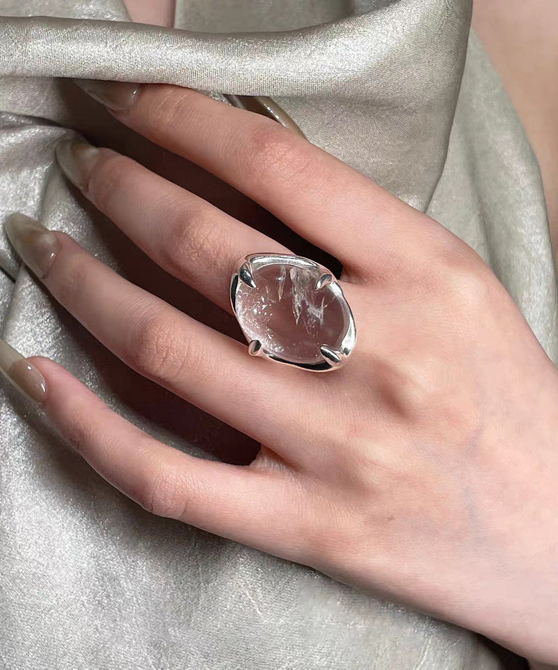 Modern White Geometric Crystal Alloy Rings