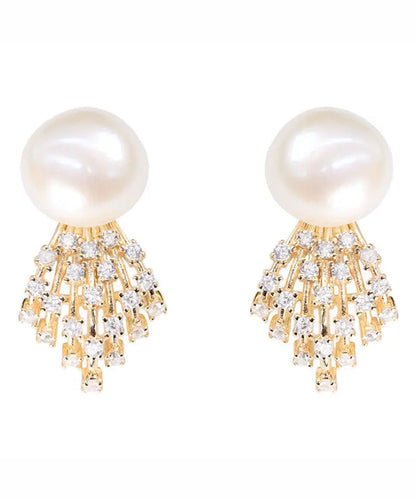 Sterling Silver Overgild Jade Zircon Stud Earrings