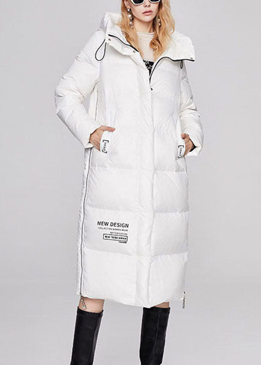 Modern White Hooded Drawstring Winter Duck Down Coat