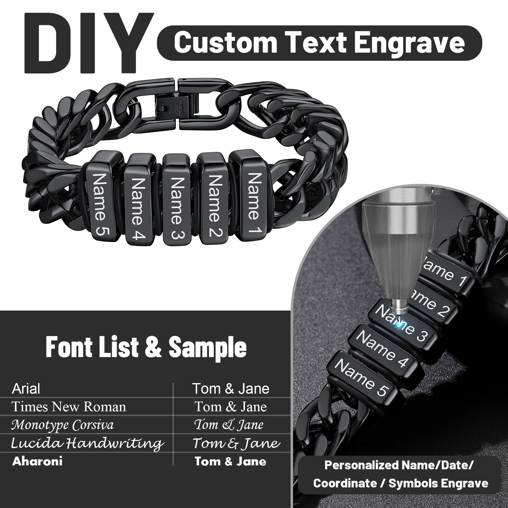 Personalized Cuban Link Bracelet Engraved Name Bracelet for