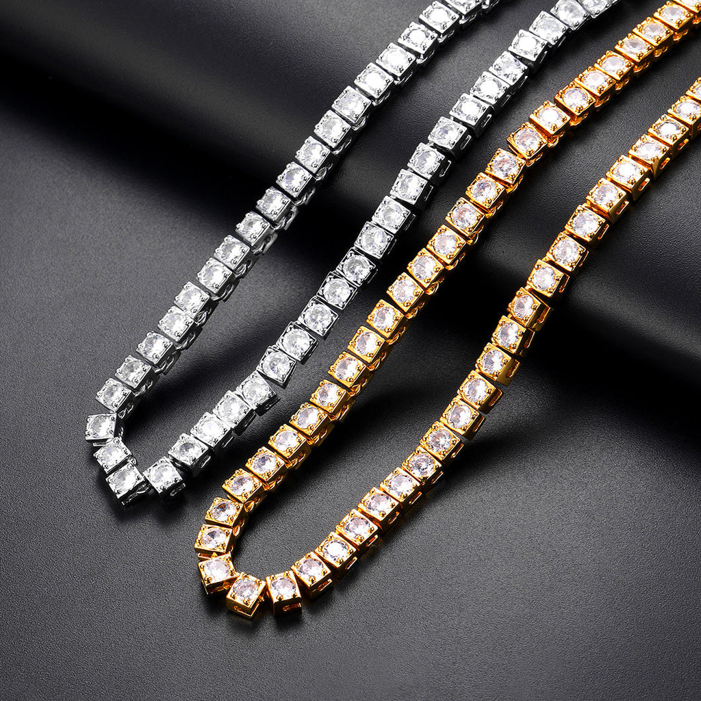 4mm Princess Cut Tennis Chain Necklace Cz Stones for