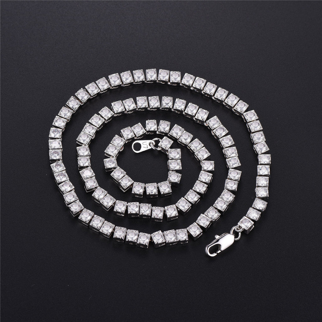 4mm Princess Cut Tennis Chain Necklace Cz Stones for