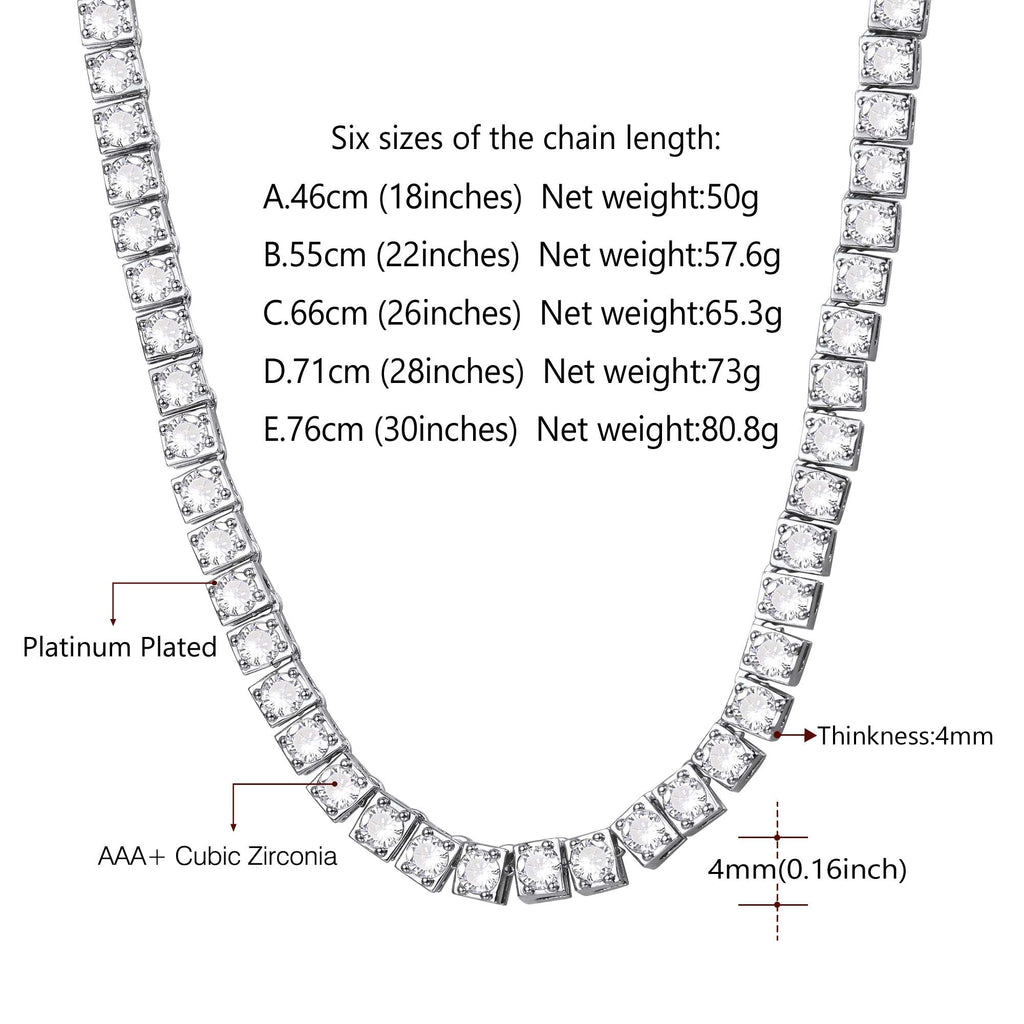 4mm Princess Cut Tennis Chain Necklace Cz Stones for