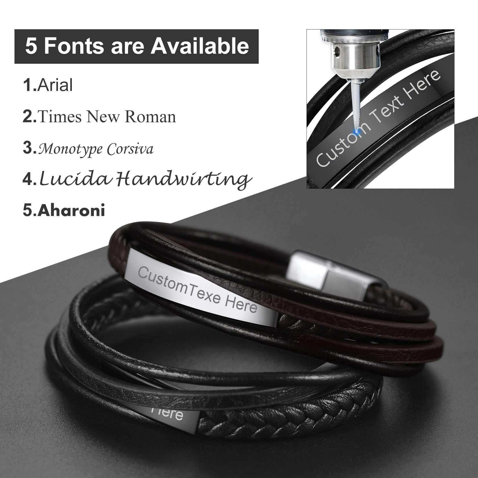 Custom Id Braided Leather Bracelet for