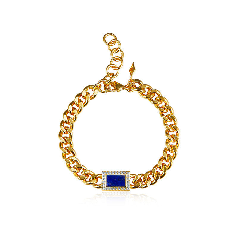 Natural Lapis & Natural Malachite Cuban Chain Bracelet