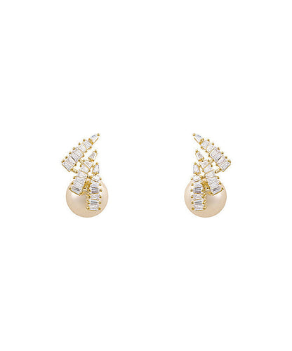 New Light Design Silver Needle Zircon Pearl Earrings